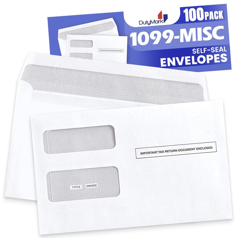 Dutymark 100 Tax 1099 Envelopes Self-Seal For 1099 MISC, 1099-R & DIV - INT, 1095, 1098, Double-Window Security tinded, For Quickbooks or Tax Software - 5 5/8 Inch x 9 Inch, 100 Envelopes - Image 4